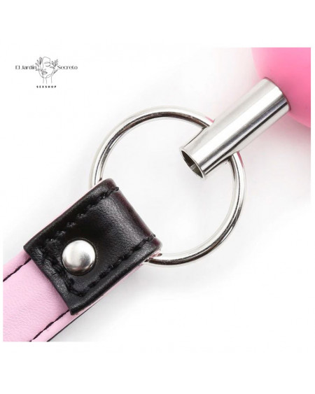 Mordaza BDSM con Bola Rosa de Silicón y Varilla Metálica Ajustable