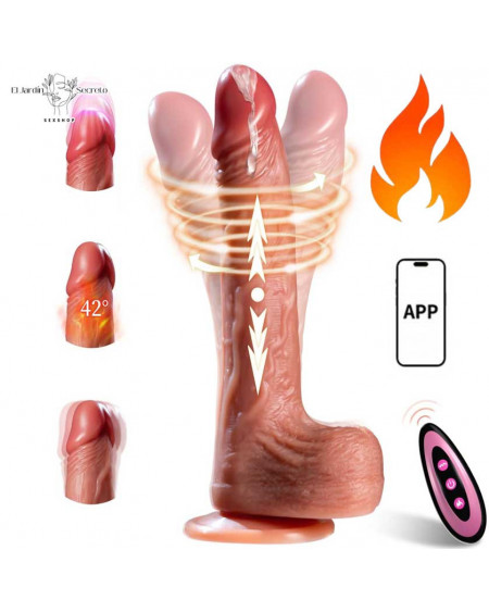 Vibrador Realista 6 en 1 con App y Empuje Placer Anal y Vaginal y Calor