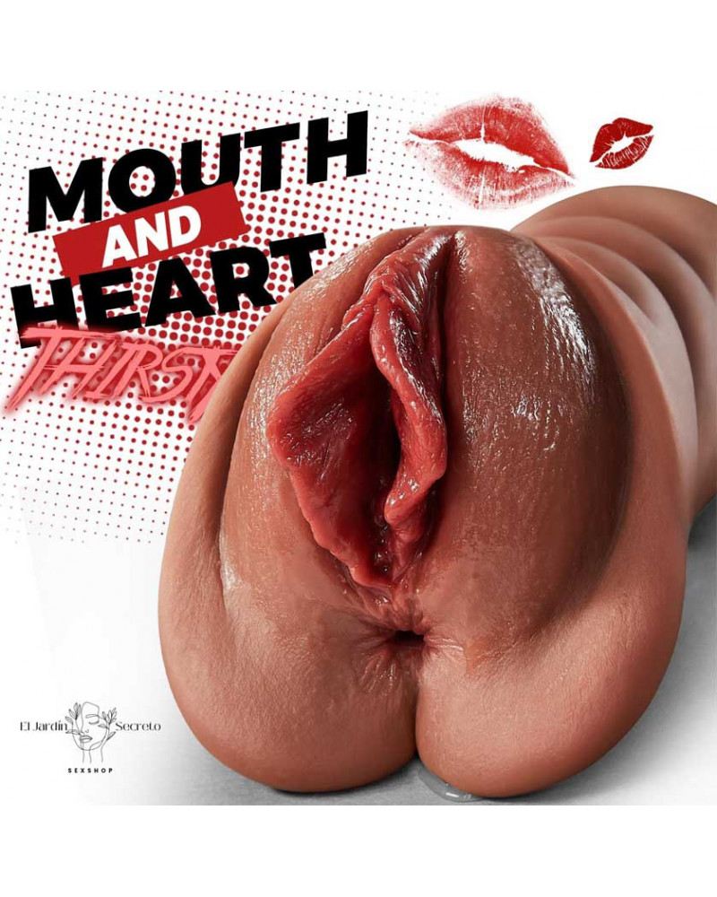 Masturbador Pene Realista 2 en 1 Vagina y Ano Textura 5D Marrón