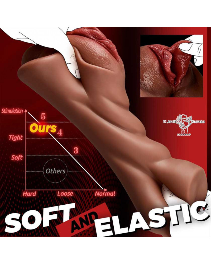 Masturbador Pene Realista 2 en 1 Vagina y Ano Textura 5D Marrón