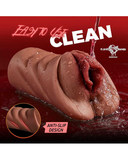 Masturbador Pene Realista 2 en 1 Vagina y Ano Textura 5D Marrón