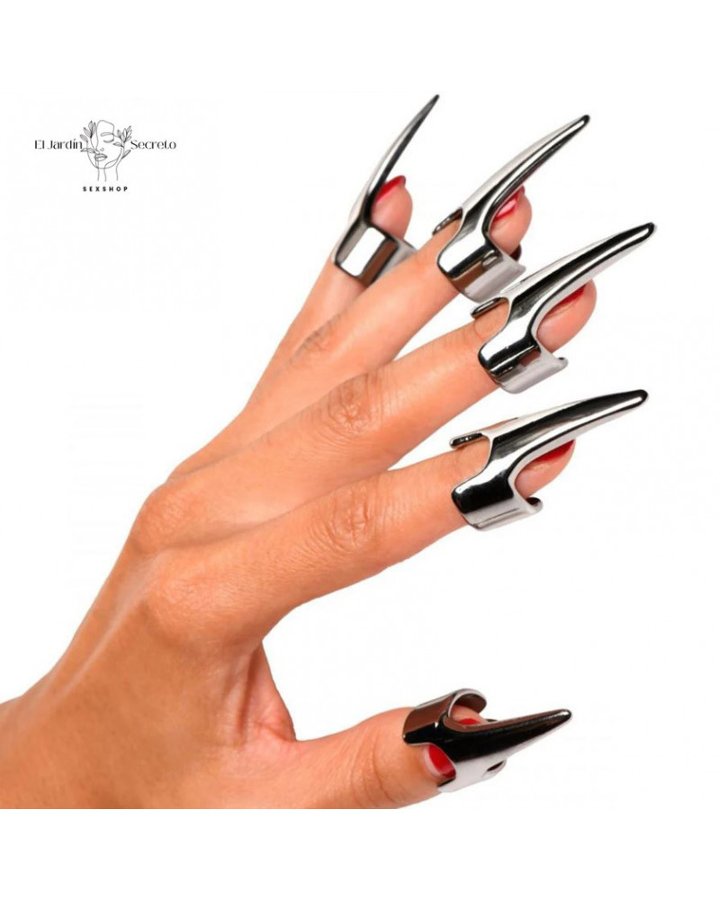 Kit de 5 Garras Plateada BDSM de Acero Inoxidable Fetiche Premium