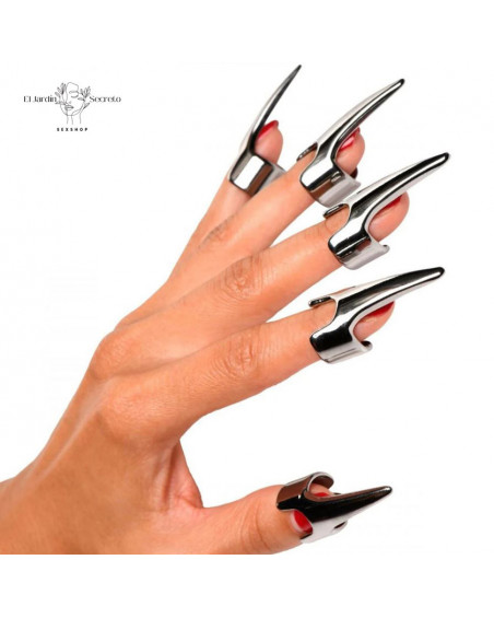 Kit de 5 Garras Plateada BDSM de Acero Inoxidable Fetiche Premium