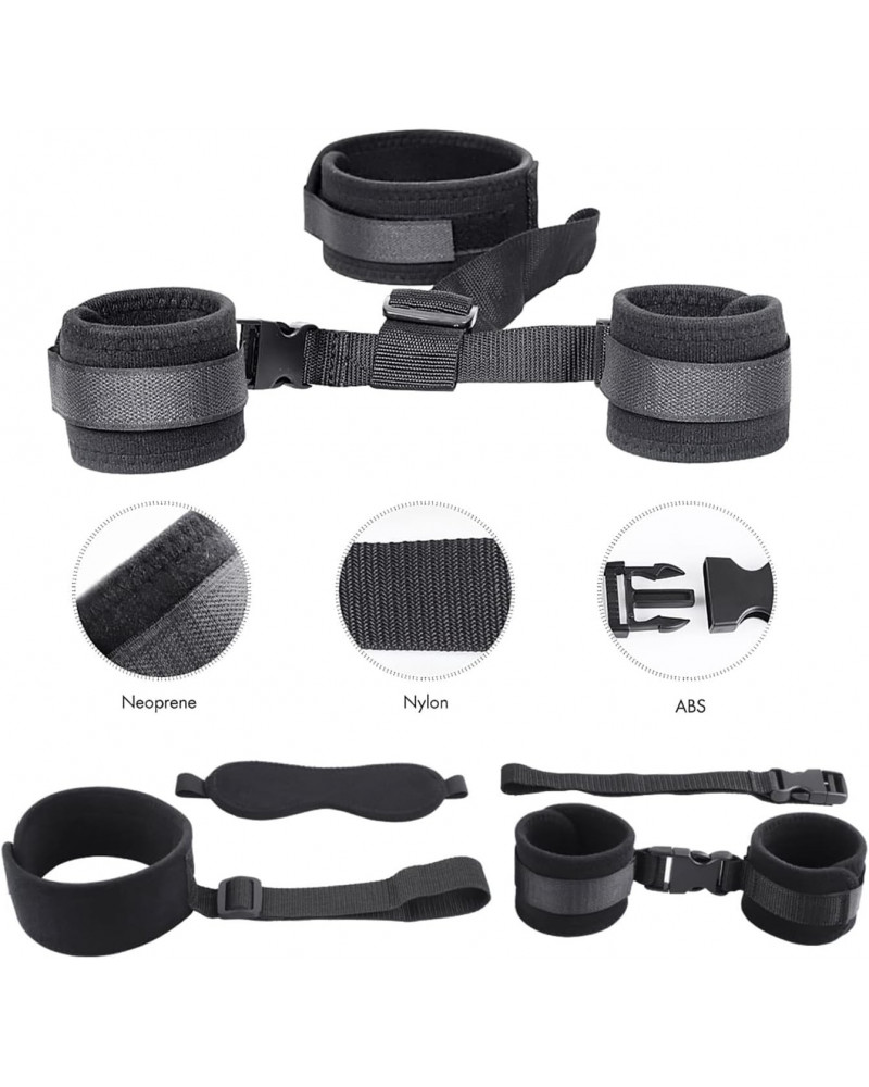 Sujetador Kit BDSM de Cuello a Muñeca Ajustable con Esposas y Antifaz