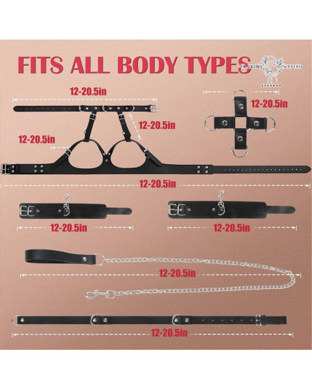 Arnés de Pecho Espalda y Esposas Ajustables Kit BDSM juegos sexuales