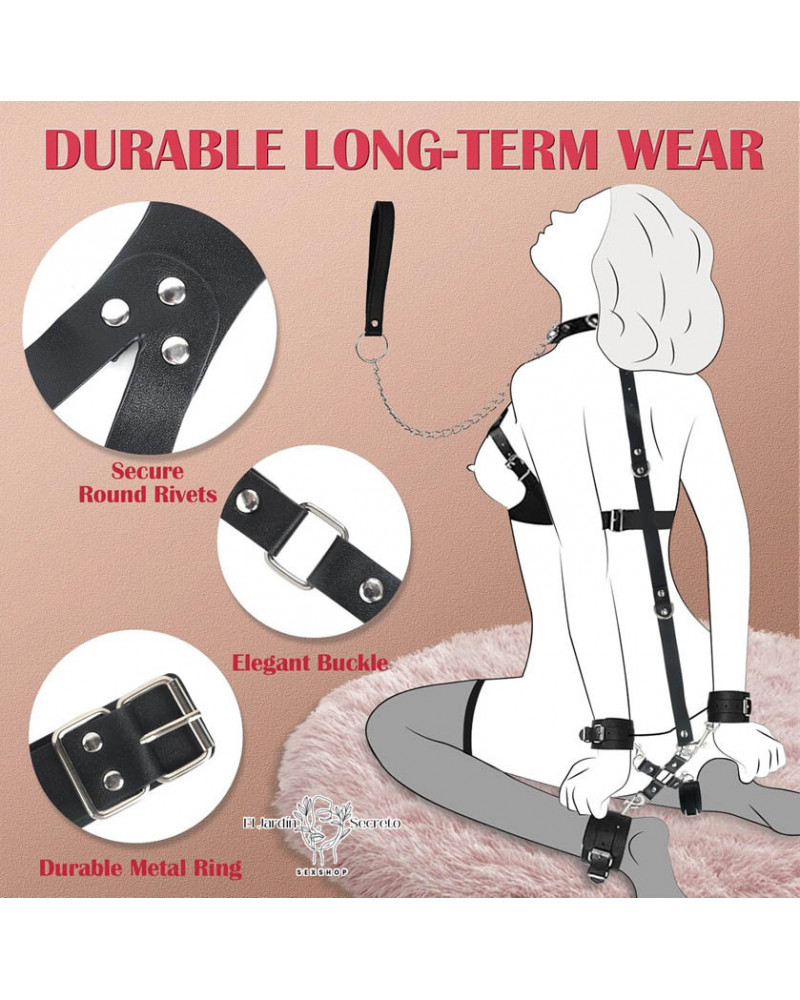 Arnés de Pecho Espalda y Esposas Ajustables Kit BDSM para juegos sexuales