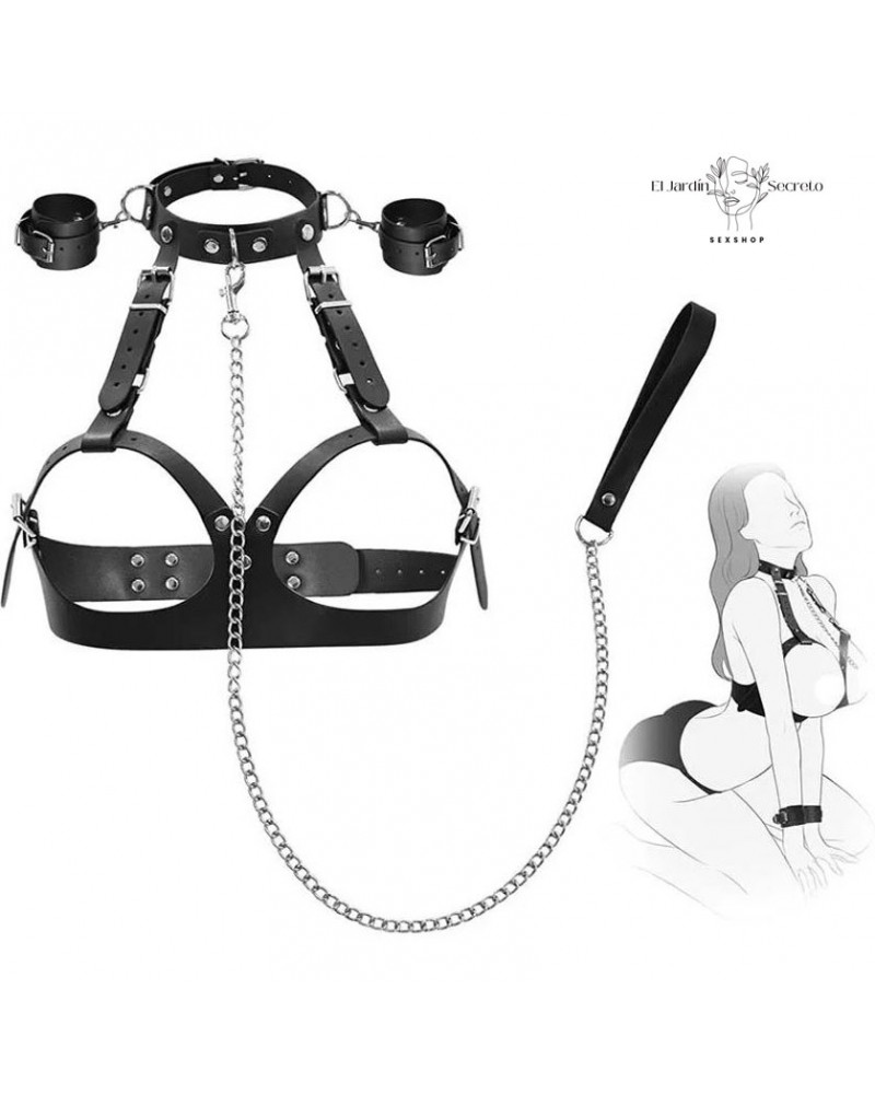 Arnés de Pecho Espalda y Esposas Ajustables Kit BDSM para juegos sexuales