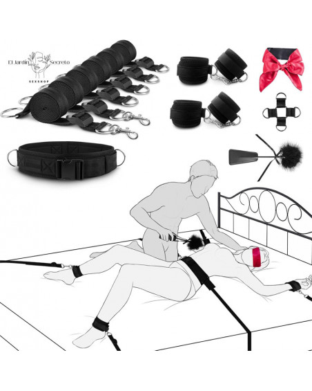 Kit Bondage BDSM Arnés de Cama y cintura con Esposas Arnés Sexual