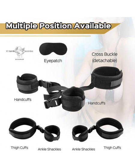 Kit Bondage BDSM Esposas de Cuello, Muñecas y Muslos