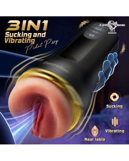 Masturbador Vibrador y Succión para Pene Masculino Automático Realista