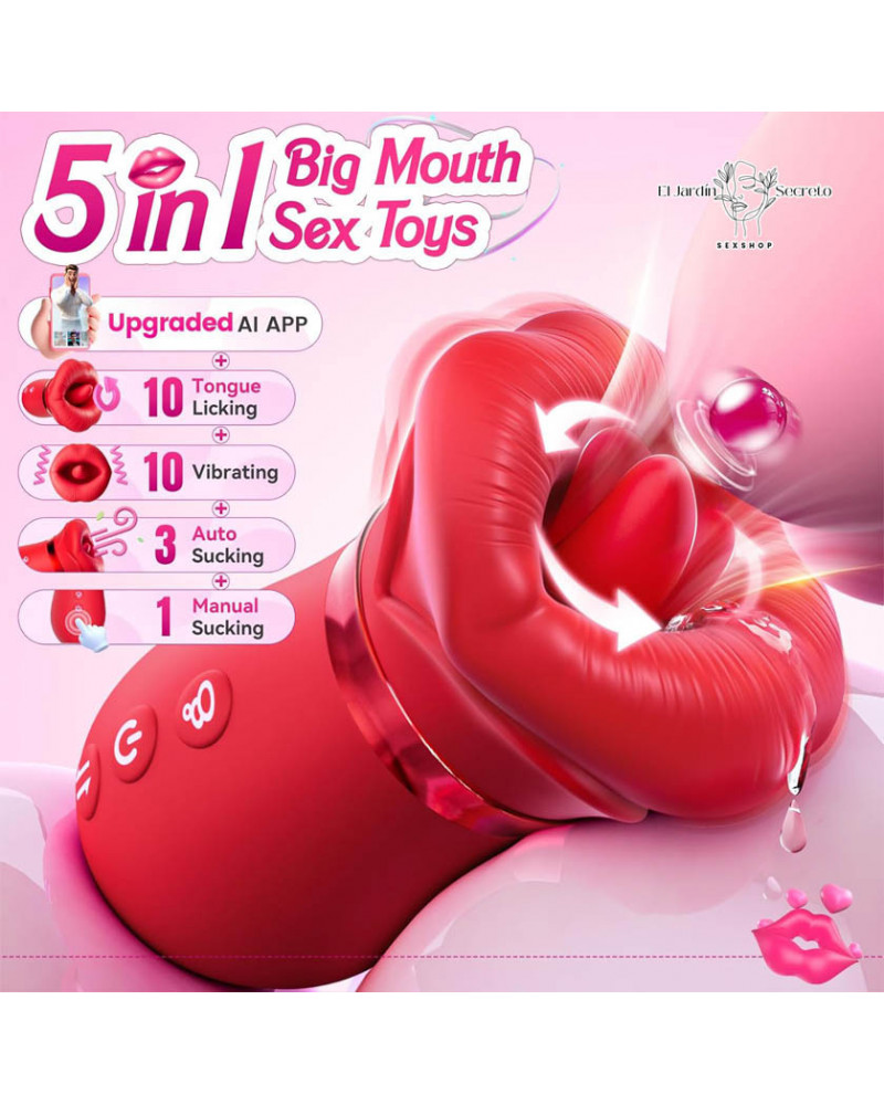Succionador Clítoris Rosa vibrador con Lengua, Vibración y Control App