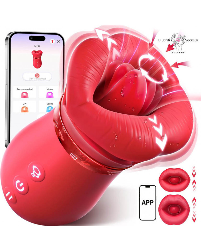 Succionador Clítoris Rosa vibrador con Lengua, Vibración y Control App