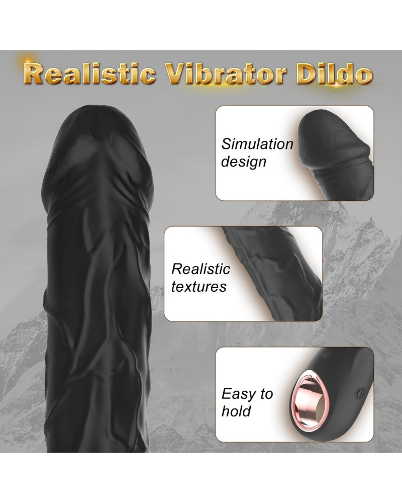 Vibrador Realista Negro Punto G 18cm Silicona con 10 Modos de Vibración