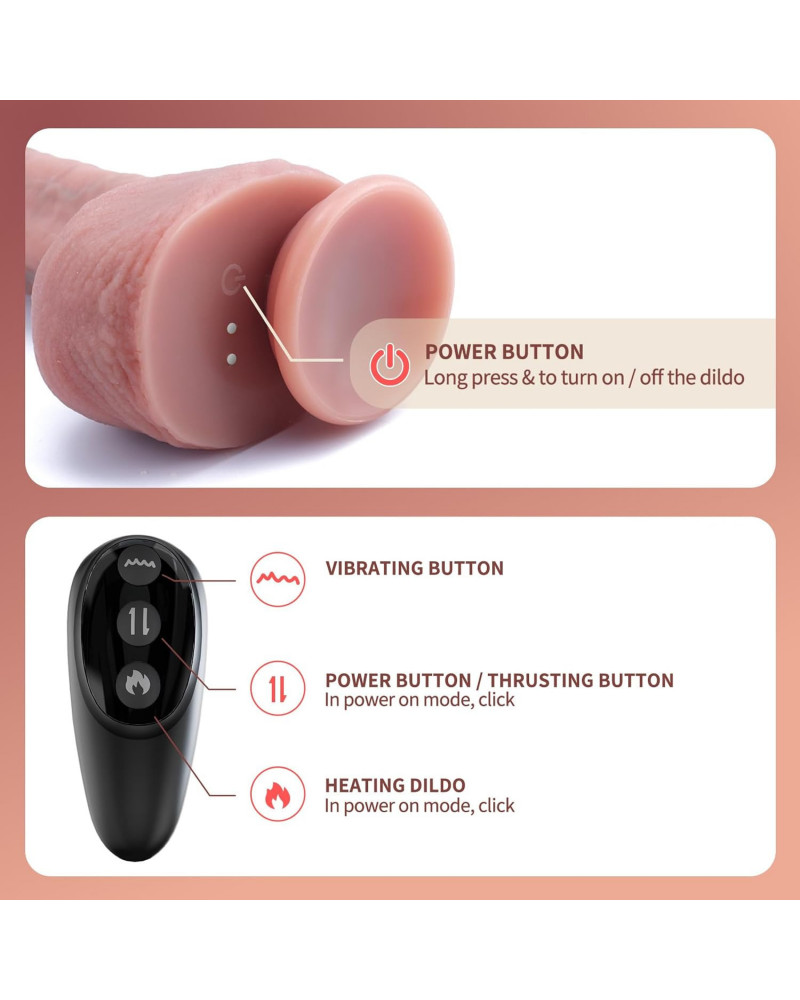 Vibrador Realista con Empuje 22cm Ventosa y Calentamiento Punto G