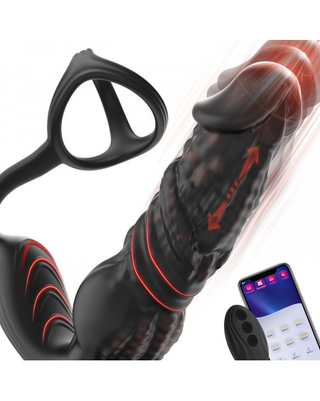 🔥 Masajeador de Próstata Masculino 6-en-1 Empuje Rápido y Anillo