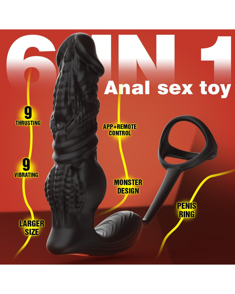 Vibrador Anal próstata 15CM con anillo para pene empuje Control Remoto y App