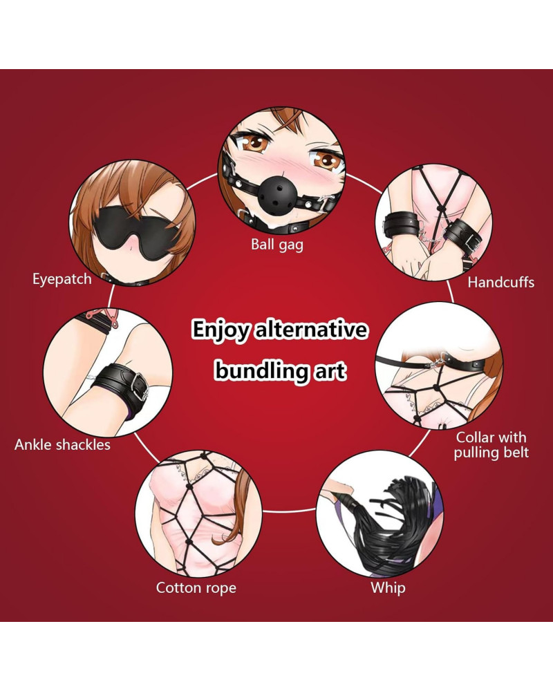 Kit BDSM 7 Piezas: Set de Ataduras y Bondage para Parejas