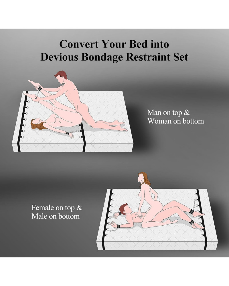 Kit Bondage de Cama 2 en 1: Ataduras de Cama y Set de Cuello a Muñeca