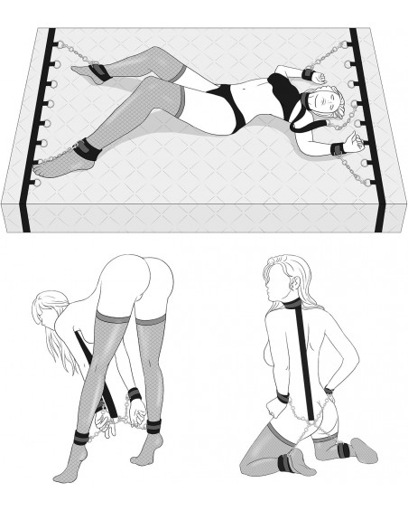 Kit Bondage de Cama 2 en 1: Ataduras de Cama y Set de Cuello a Muñeca