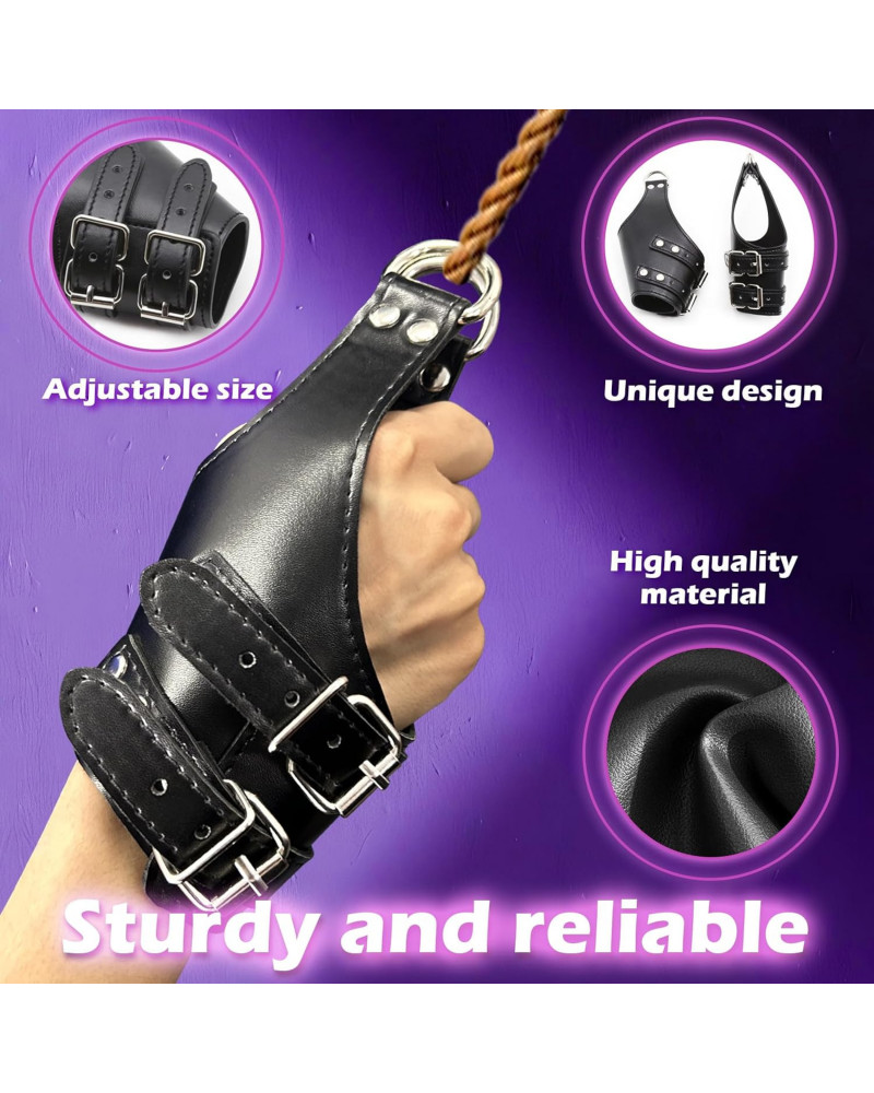 Puños de Bondage Ajustables: Equipo SM de Cuero Erótico para Parejas