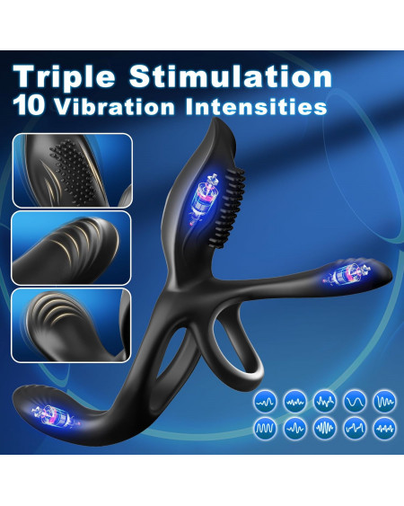 🔥 Anillo Vibrador Para pene 3 en 1 Triple Placer para Parejas