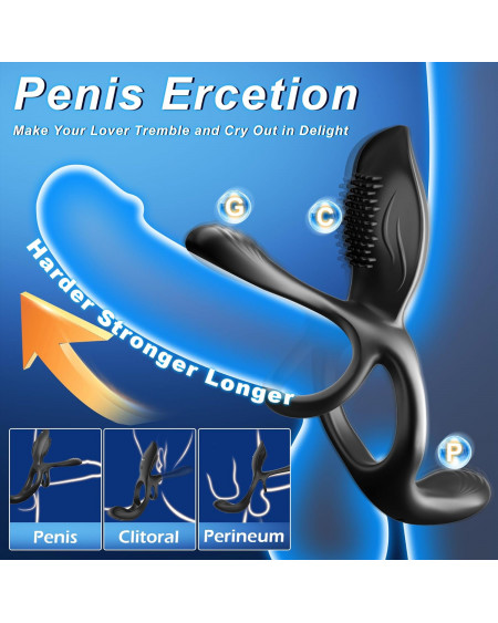 🔥 Anillo Vibrador Para pene 3 en 1 Triple Placer para Parejas