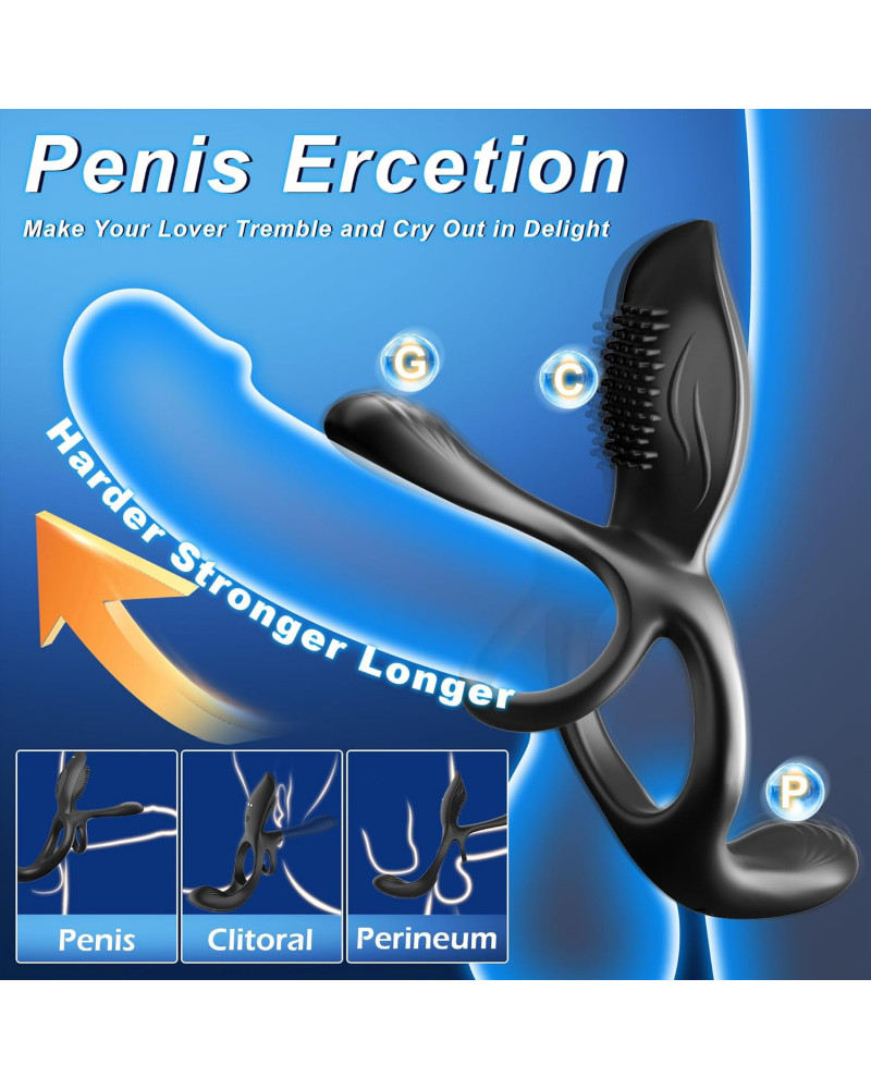 Anillo Vibrador Pene y Testiculos 3 en 1: Triple Placer Clítoris y Punto P