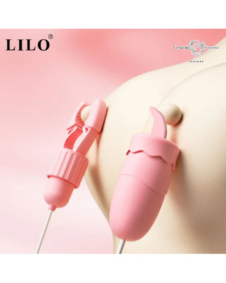 Pinzas para pezones con Lengua Vibrador de clítoris Pink Nipple Clip Licking