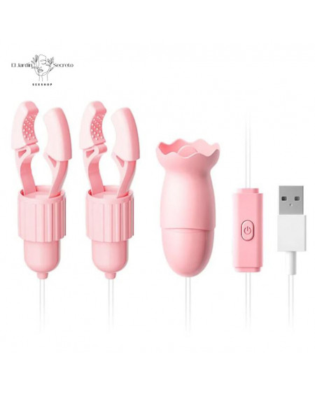Pinzas para pezones con Lengua Vibrador de clítoris Pink Nipple Clip Licking