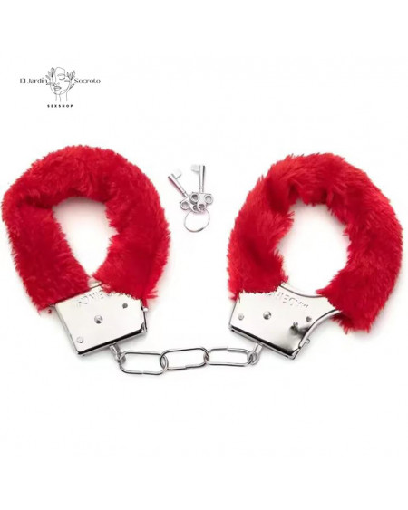 Esposas de Metal con Peluche Rojo Juegos de restricción BDSM
