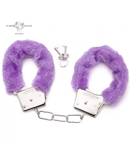 Esposas de Metal con Peluche Morado Juegos de restricción BDSM