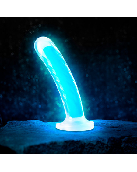 Dildo 18cm Brilla en la Oscuridad TAO Silicone Dual Density Neon Blue Blush