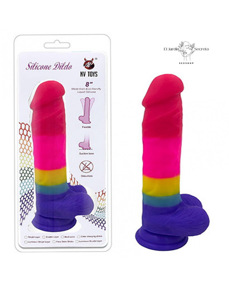 Dildo Arcoíris 20cm con chupón en la base compatible con arnés