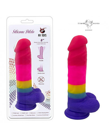 Dildo Arcoíris 20cm con chupón en la base compatible con arnés